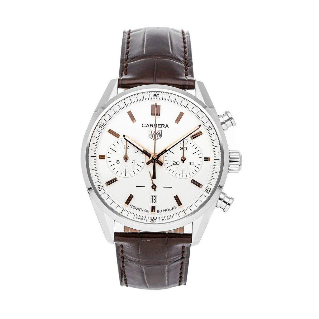 Tag Heuer Carrera Chronograph White Dial Brown Leather Strap Watch for Men - CBN2013.FC6483 Buy Now By Tag Heuer