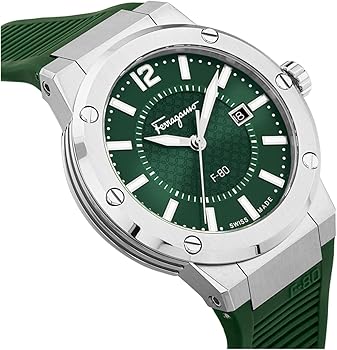 Salvatore Ferragamo F-80 Classic Green Dial Green Rubber Strap Watch for Men - SFHY02722 Buy Now By Salvatore Ferragamo