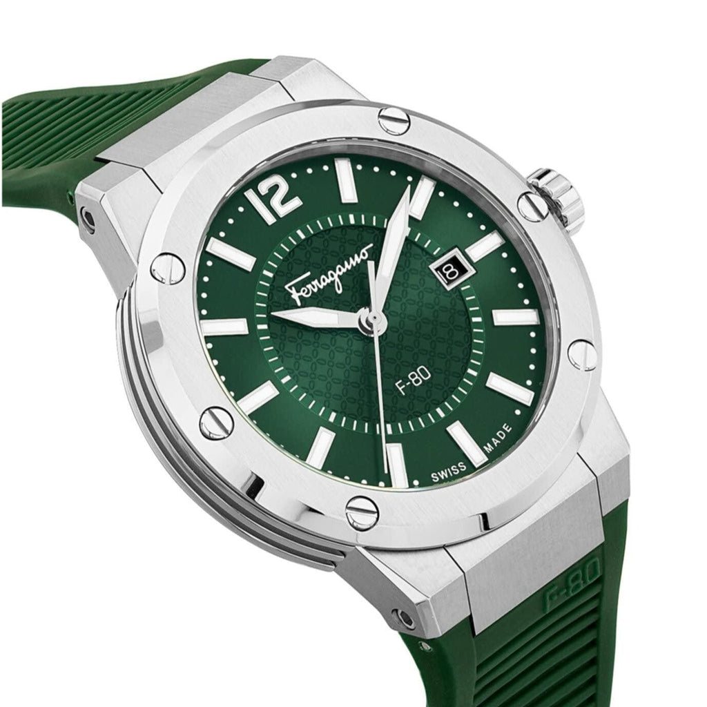 Salvatore Ferragamo F-80 Classic Green Dial Green Rubber Strap Watch for Men - SFHY02722 Buy Now By Salvatore Ferragamo