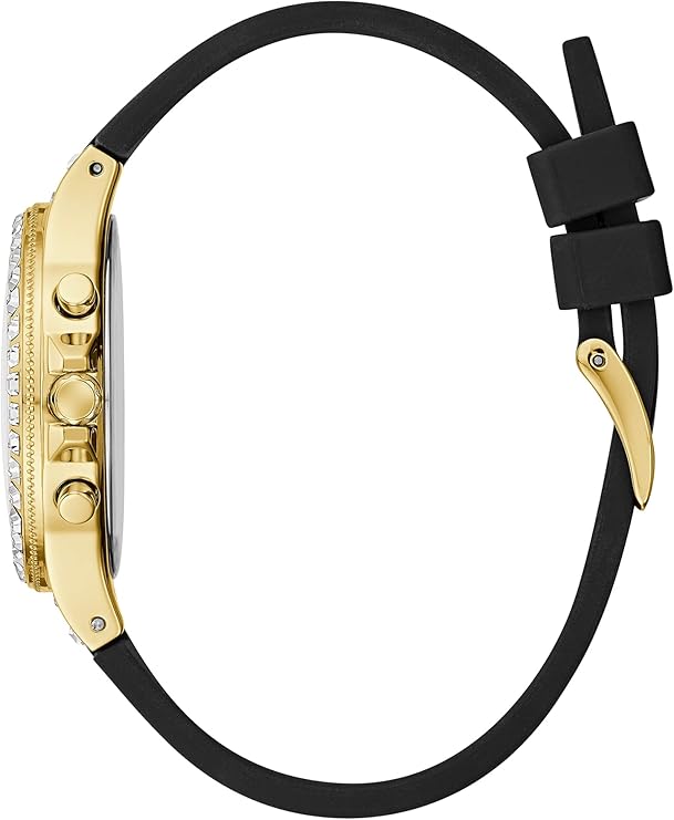 Guess Moonlight Crystals Silver Dial Black Silicone Strap Watch For Women - GW0257L1 Buy Now By Guess