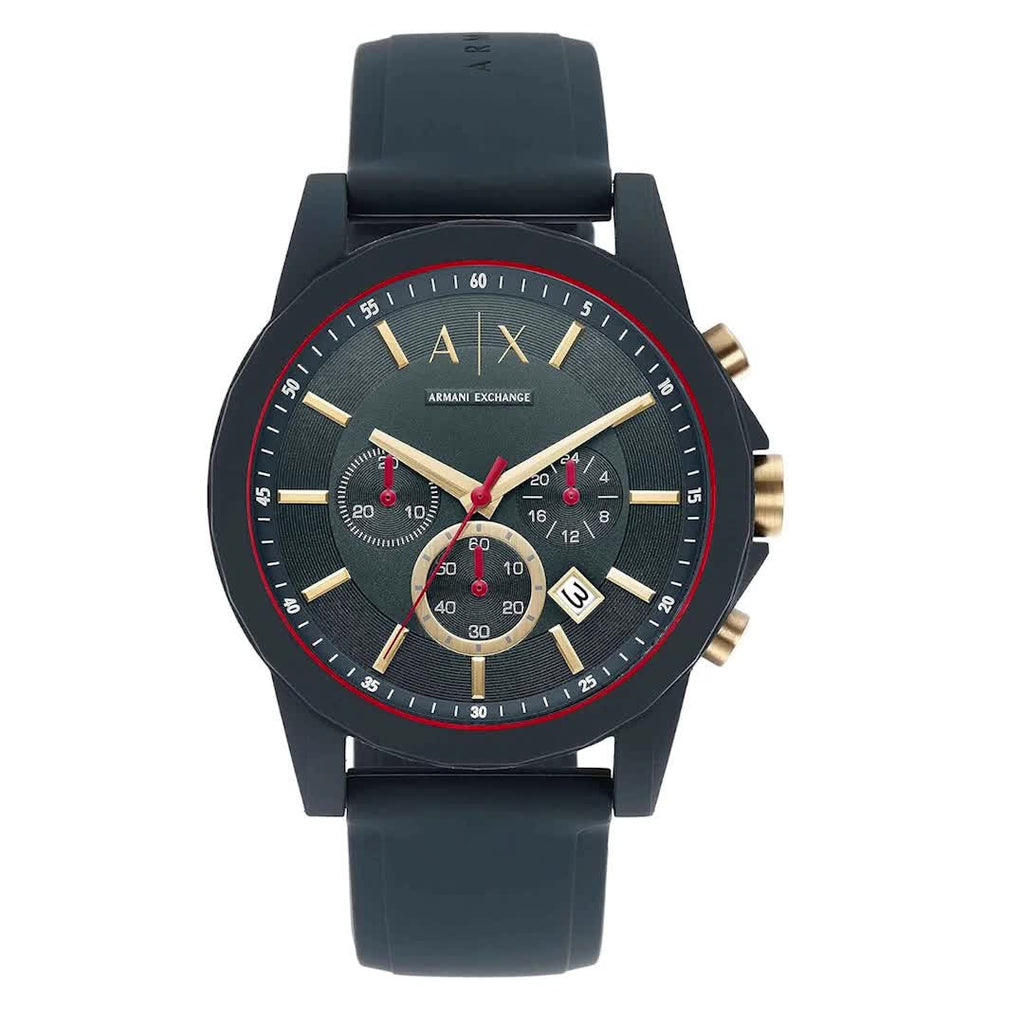 Armani Exchange Outerbanks Chronograph Blue Dial Blue Silicone Strap Watch For Men - AX1335 Buy Now By Armani Exchange