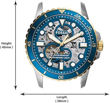 Fossil FB-01 Automatic Skeleton Blue Dial Two Tone Steel Strap Watch for Men - ME3191 Buy Now By Fossil
