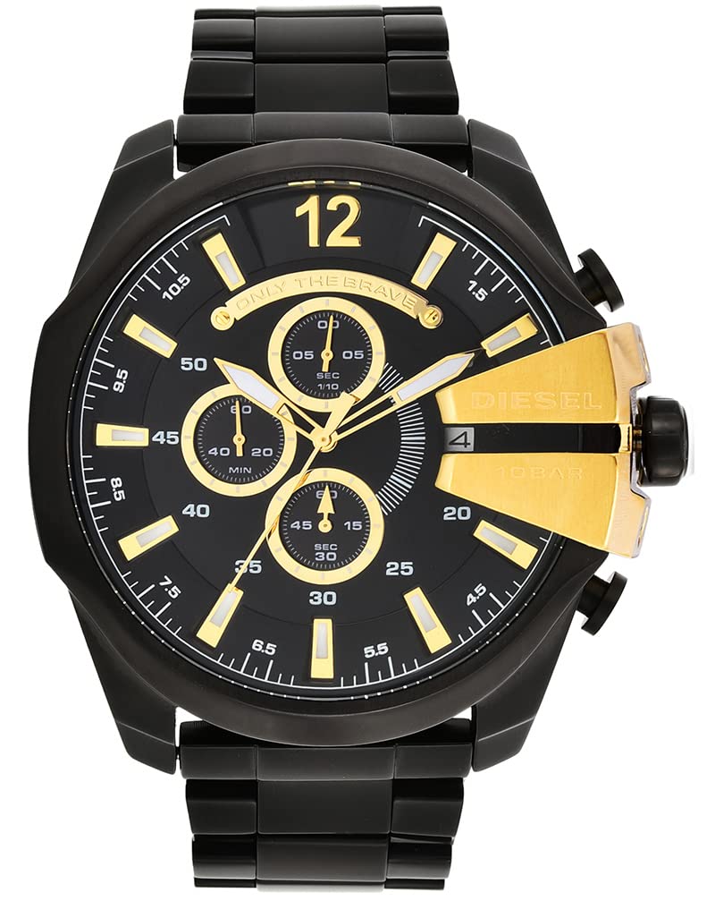 Diesel Mega Chief Chronograph Black Dial Black Steel Strap Watch For Men - DZ4338 Buy Now By Diesel