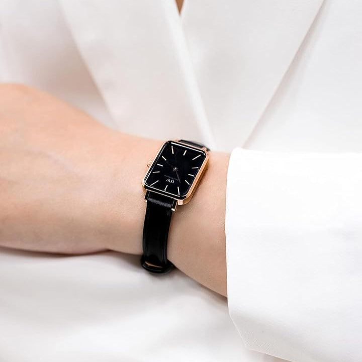 Daniel Wellington Quadro Sheffield Black Dial Black Leather Strap Watch For Women - DW00100435 Buy Now By Daniel Wellington