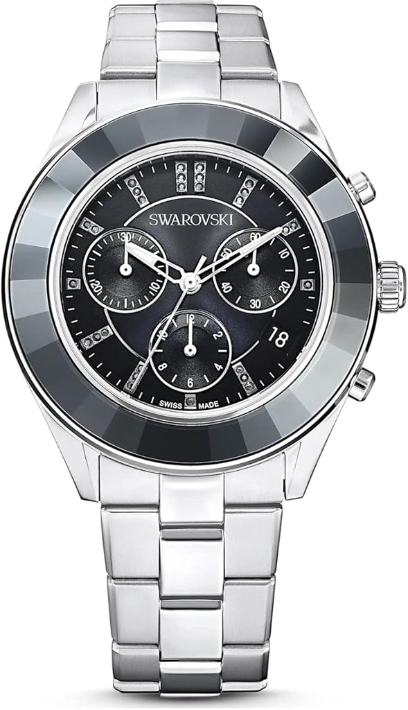 Swarovski Octea Lux Sport Chronograph Black Dial Silver Steel Strap Watch for Women - 5610520 Buy Now By Swarovski