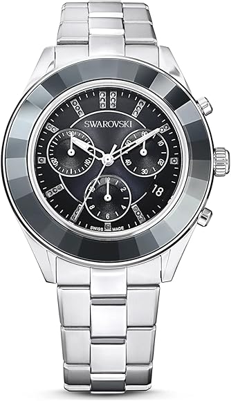 Swarovski Octea Lux Sport Chronograph Black Dial Silver Steel Strap Watch for Women - 5610520 Buy Now By Swarovski