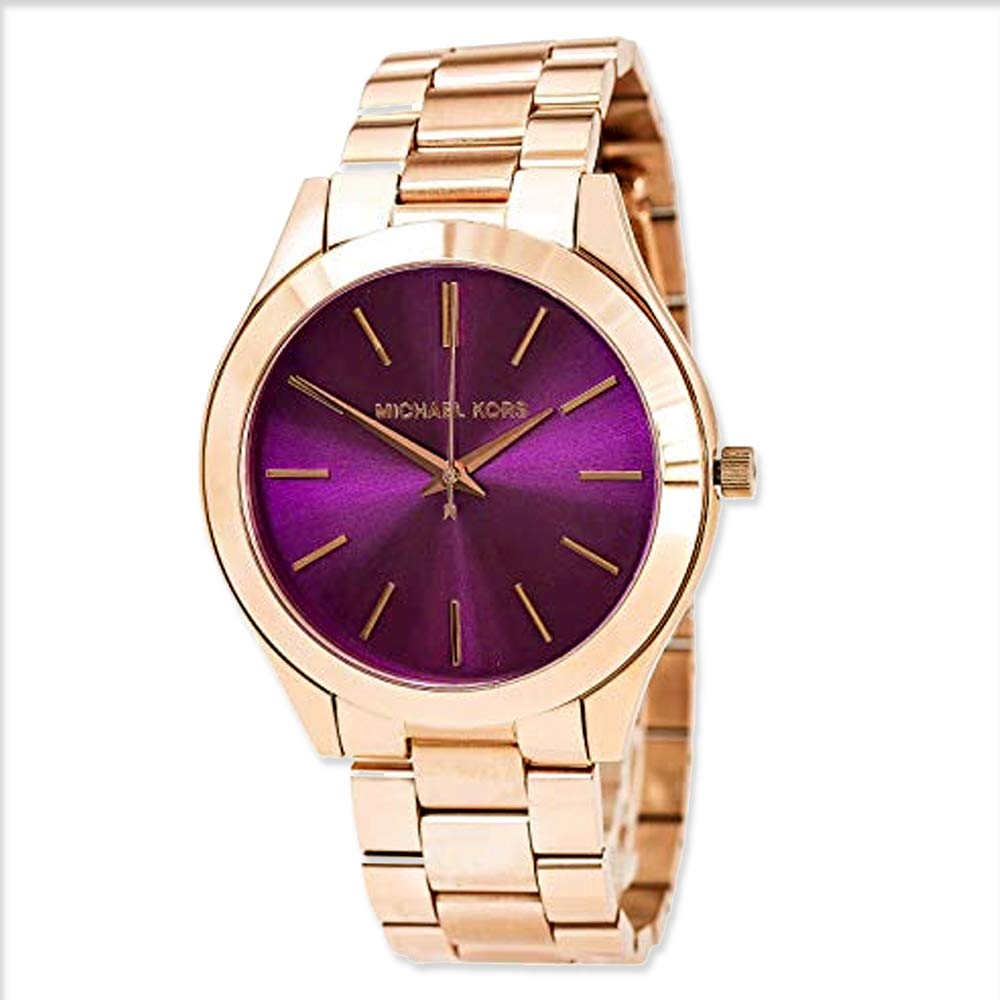 Michael Kors Slim Runway Purple Dial Rose Gold Steel Strap Watch for Women - MK3293 Buy Now By Michael Kors