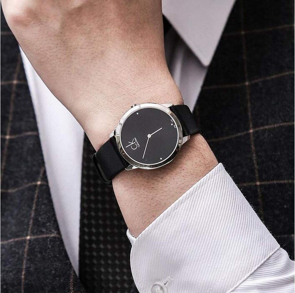 Calvin Klein Minimal Diamonds Black Dial Black Leather Strap Watch for Men - K3M211CS Buy Now By Calvin Klein