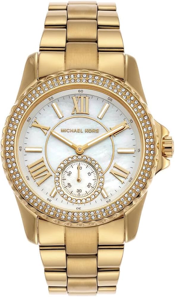 Michael Kors Everest Three Hand Mother of Pearl White Dial Gold Steel Strap Watch For Women - MK7401 Buy Now By Michael Kors