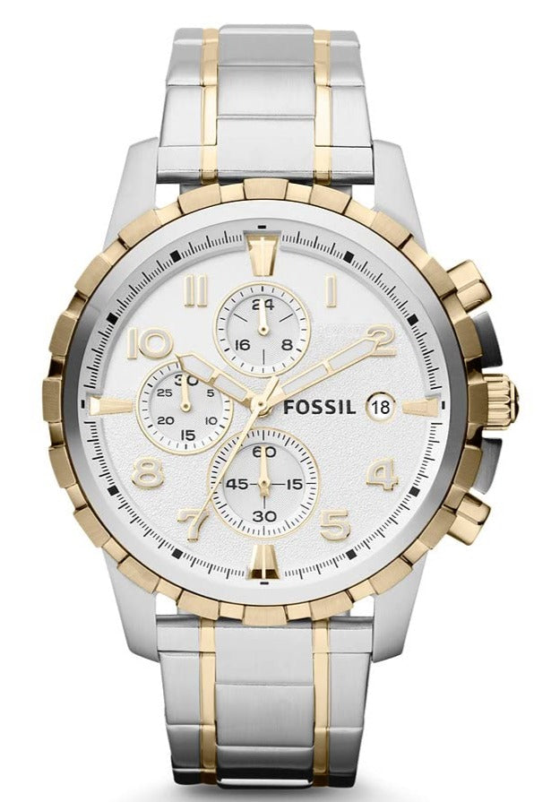 Fossil Dean Chronograph White Dial Silver Steel Strap Watch for Men - FS4795 Buy Now By Fossil