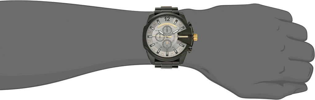 Diesel Mega Chief Chronograph Grey Dial Black Steel Strap Watch For Men - DZ4479 Buy Now By Diesel