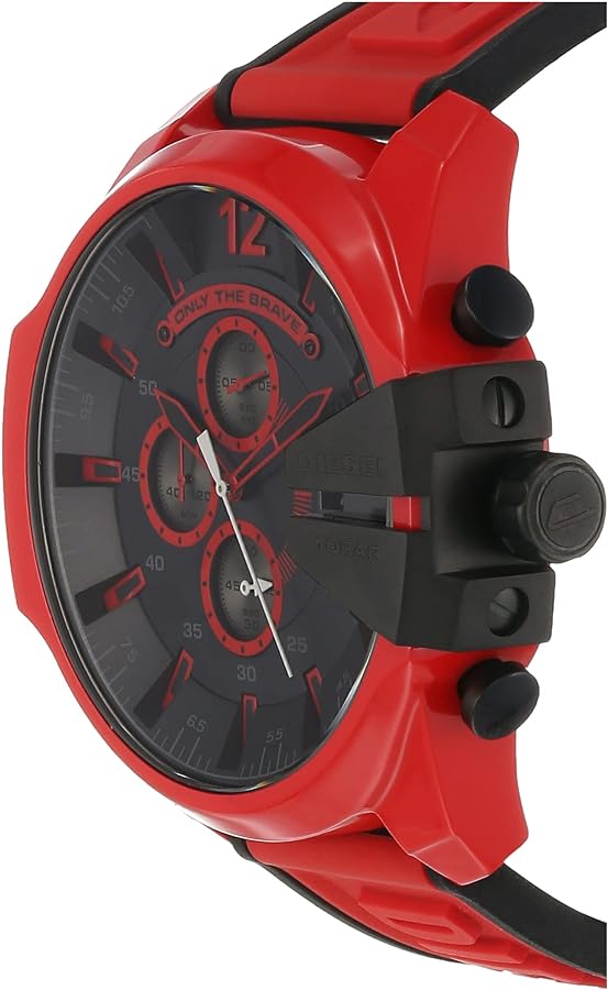 Diesel Mega Chief Chronograph Black Dial Red Rubber Strap Watch For Men - DZ4526 Buy Now By Diesel