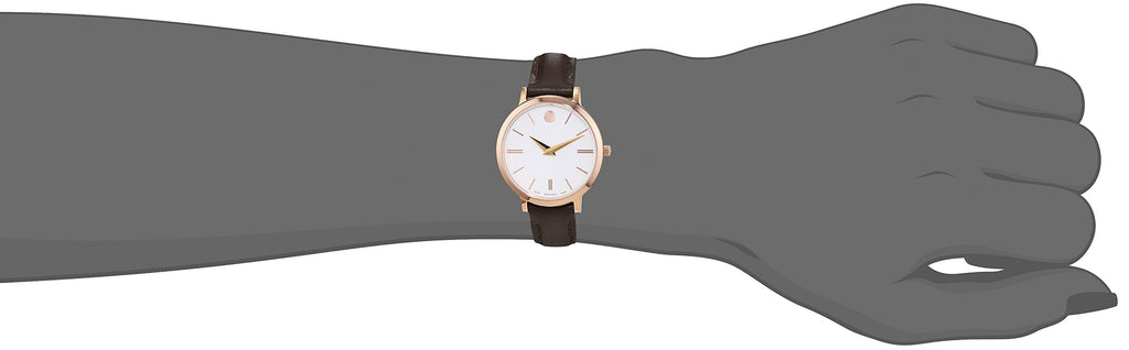 Movado Ultra Slim White Dial Brown Leather Strap Watch For Women - 0607096 Buy Now By Movado