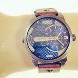 Diesel Mini Daddy Analog Blue Dial Brown Leather Strap Watch For Men - DZ7339 Buy Now By Diesel