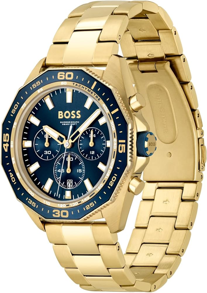 Hugo Boss Energy Chronograph Blue Dial Gold Steel Strap Watch For Men - 1513973 Buy Now By Hugo Boss