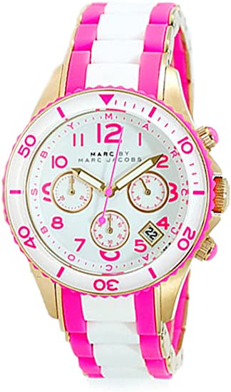 Marc Jacobs Rock Chronograph White Dial Two Tone Silicone Strap Watch for Women - MBM2593 Buy Now By Marc Jacobs