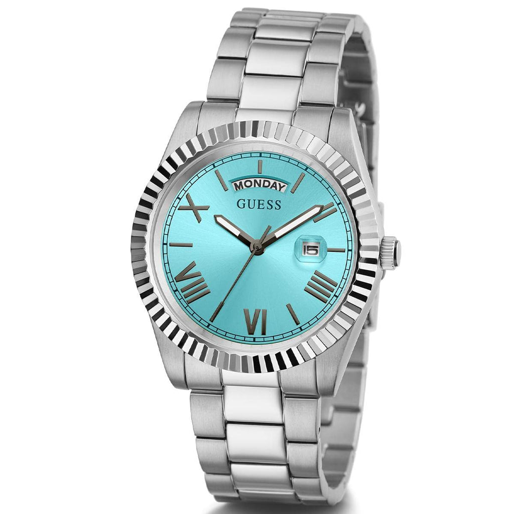 Guess Connoisseur Turquoise Dial Silver Steel Strap Watch for Men - GW0265G11 Buy Now By Guess