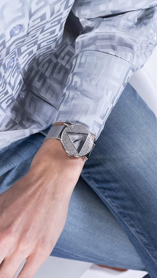 Guess Iconic Diamonds Silver Dial Silver Mesh Bracelet Watch For Women - GW0477L1 Buy Now By Guess