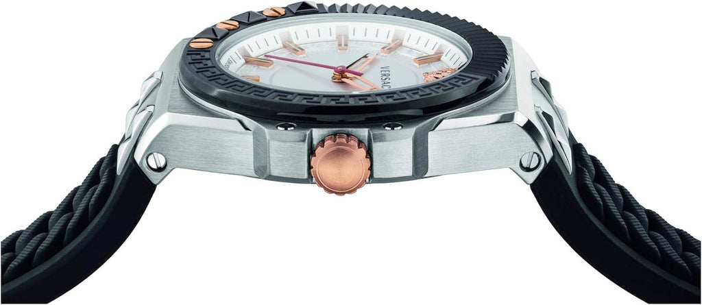Versace Chain Reaction Quartz White Dial Black Rubber Strap Watch for Men - VEDY00219 Buy Now By Versace