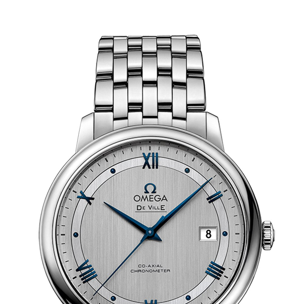 Omega De Ville Prestige Co-Axial Rhodium Silver Dial Silver Steel Strap Watch for Men - 424.10.40.20.02.001 Buy Now By Omega