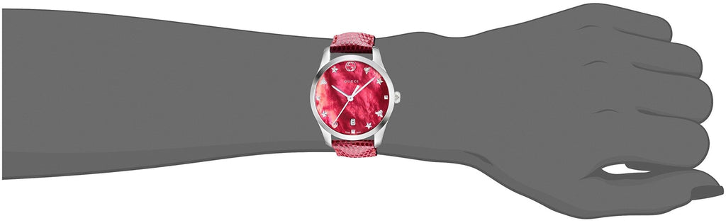 Gucci G-Timeless Mother of Pearl Red Dial Red Leather Strap Watch For Women - YA1264041 Buy Now By Gucci