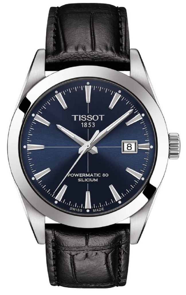 Tissot Gentleman Powermatic 80 Silicium Blue Dial Black Leather Strap Watch For Men - T127.407.16.041.01 Buy Now By Tissot