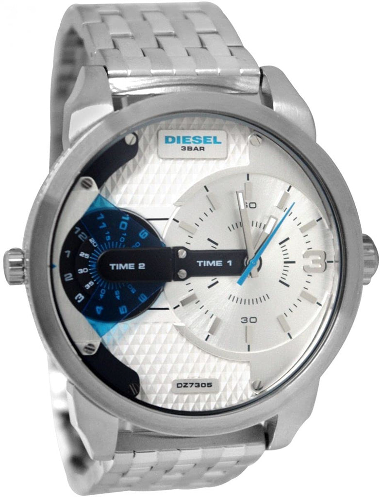 Diesel Mini Daddy Dual Time Silver Dial Stainless Steel Watch For Men - DZ7305 Buy Now By Diesel