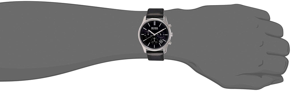 Hugo Boss Time One Chronograph Black Dial Black Leather Strap Watch for Men - 1513430 Buy Now By Hugo Boss