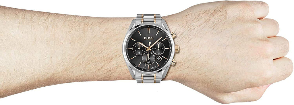 Hugo Boss Champion Chronograph Black Dial Two Tone Steel Strap Watch for Men - 1513819 Buy Now By Hugo Boss