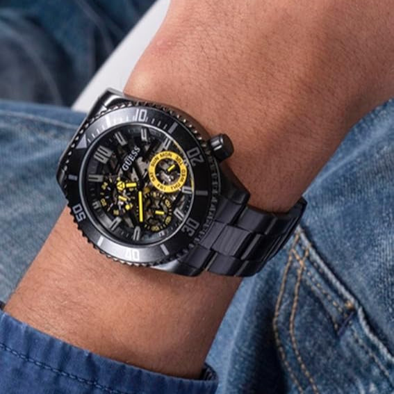 Guess Axel Multifunction Black Dial Black Steel Strap Watch For Men - GW0488G3 Buy Now By Guess