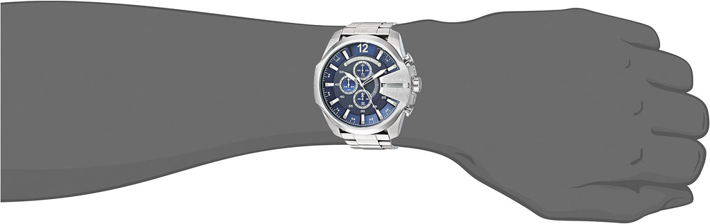 Diesel Mega Chief Chronograph Blue Dial Silver Steel Strap Watch For Men - DZ4417 Buy Now By Diesel