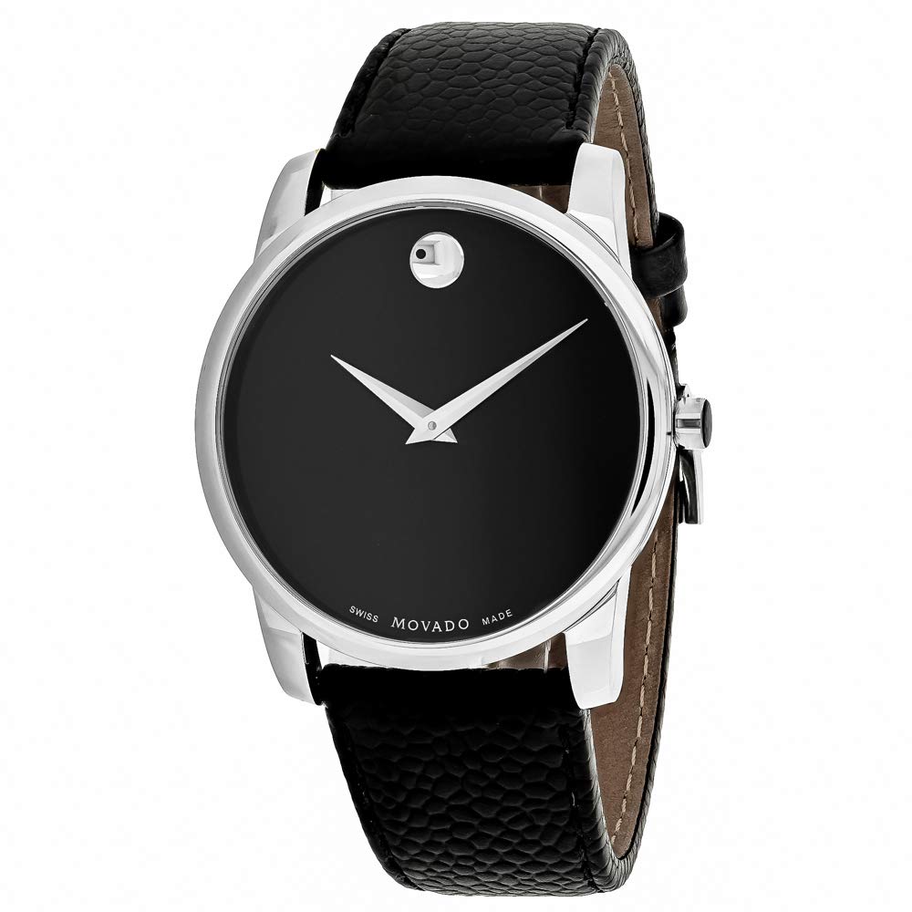 Movado Museum Black Dial Black Leather Strap Watch For Men - 607012 Buy Now By Movado