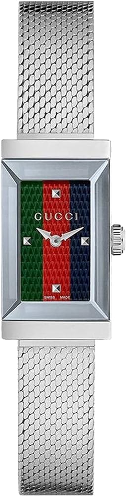 Gucci G Frame Quartz Diamonds Green & Red Mother of Pearl Dial Silver Mesh Bracelet Watch For Women - YA147510 Buy Now By Gucci