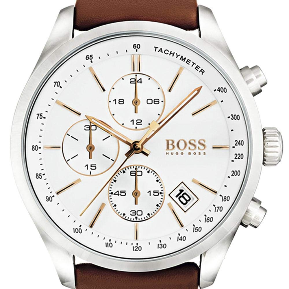 Hugo Boss Grand Prix White Dial Brown Leather Strap Watch for Men - 1513475 Buy Now By Hugo Boss