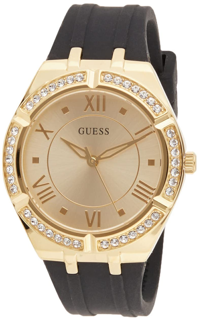 Guess Cosmo Diamonds Gold Dial Black Rubber Strap Watch for Women - GW0034L1 Buy Now By Guess