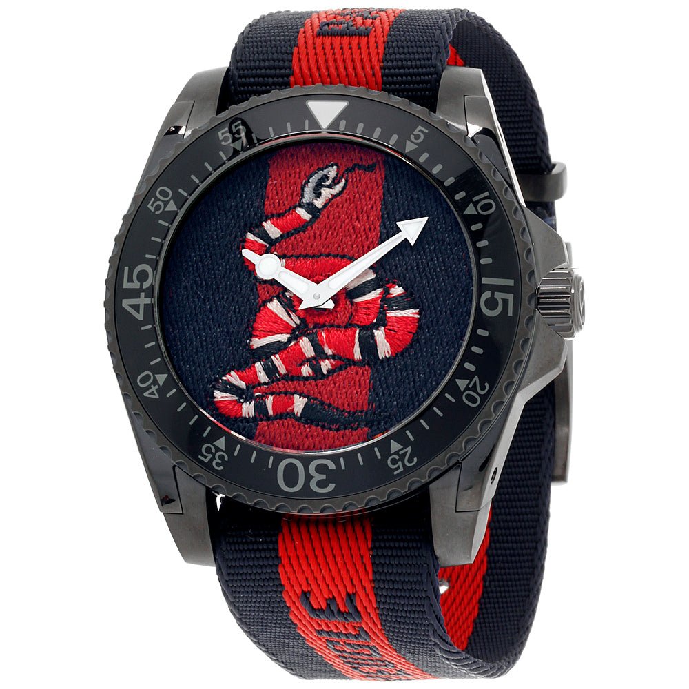 Gucci Dive Blue & Red Dial Blue & Red Nylon Strap Watch For Men - YA136214 Buy Now By Gucci