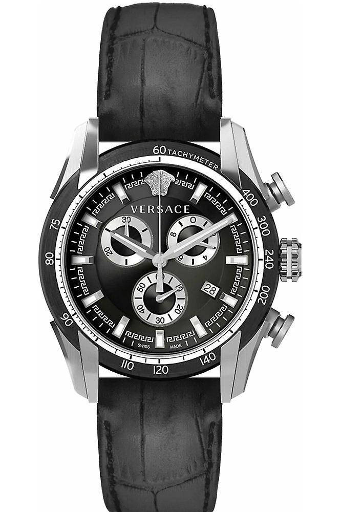 Versace V Ray Chronograph Quartz Black Dial Black Leather Strap Watch For Men - VE2I00121 Buy Now By Versace