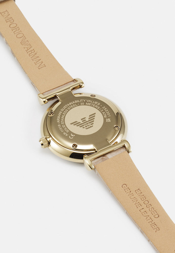 Emporio Armani Gianni T Bar Crystals Silver Dial Brown Leather Strap Watch For Women - AR11518 Buy Now By Emporio Armani