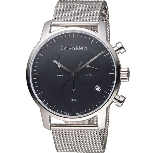 Calvin Klein City Chronograph Black Dial Silver Mesh Bracelet Watch for Men - K2G27121 Buy Now By Calvin Klein