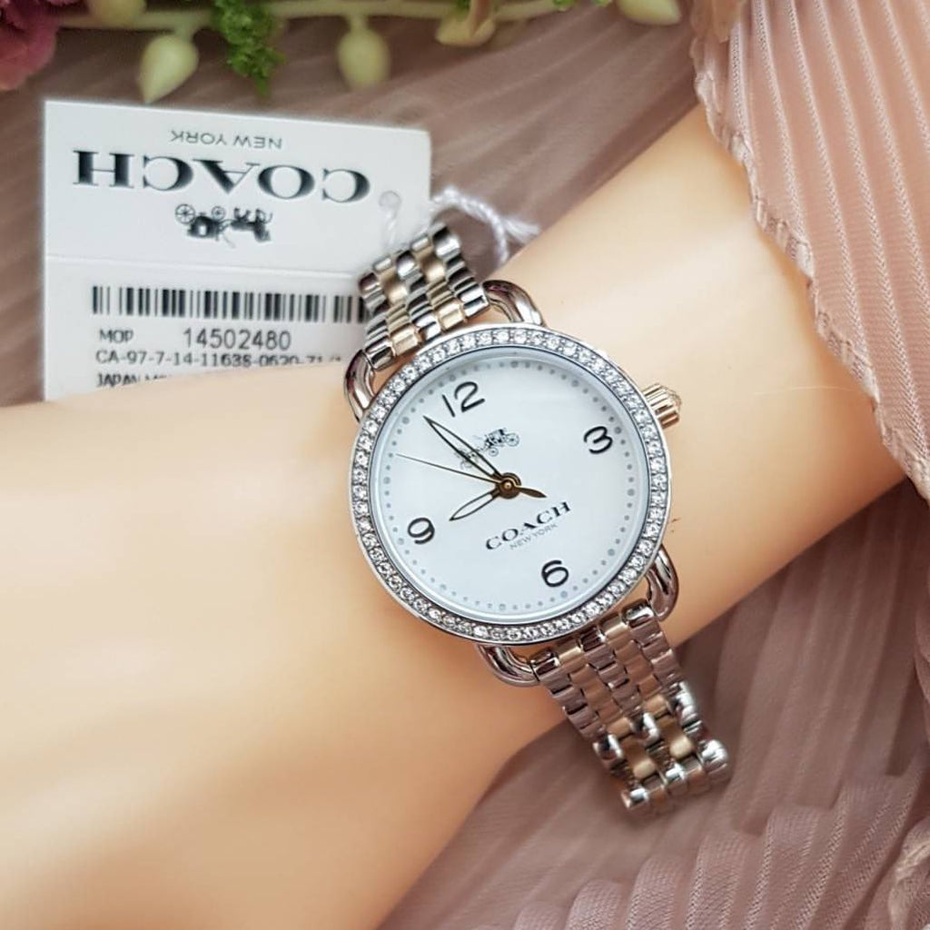 Coach Delancey Mother of Pearl White Dial Two Tone Steel Strap Watch for Women - 14502480 Buy Now By Coach