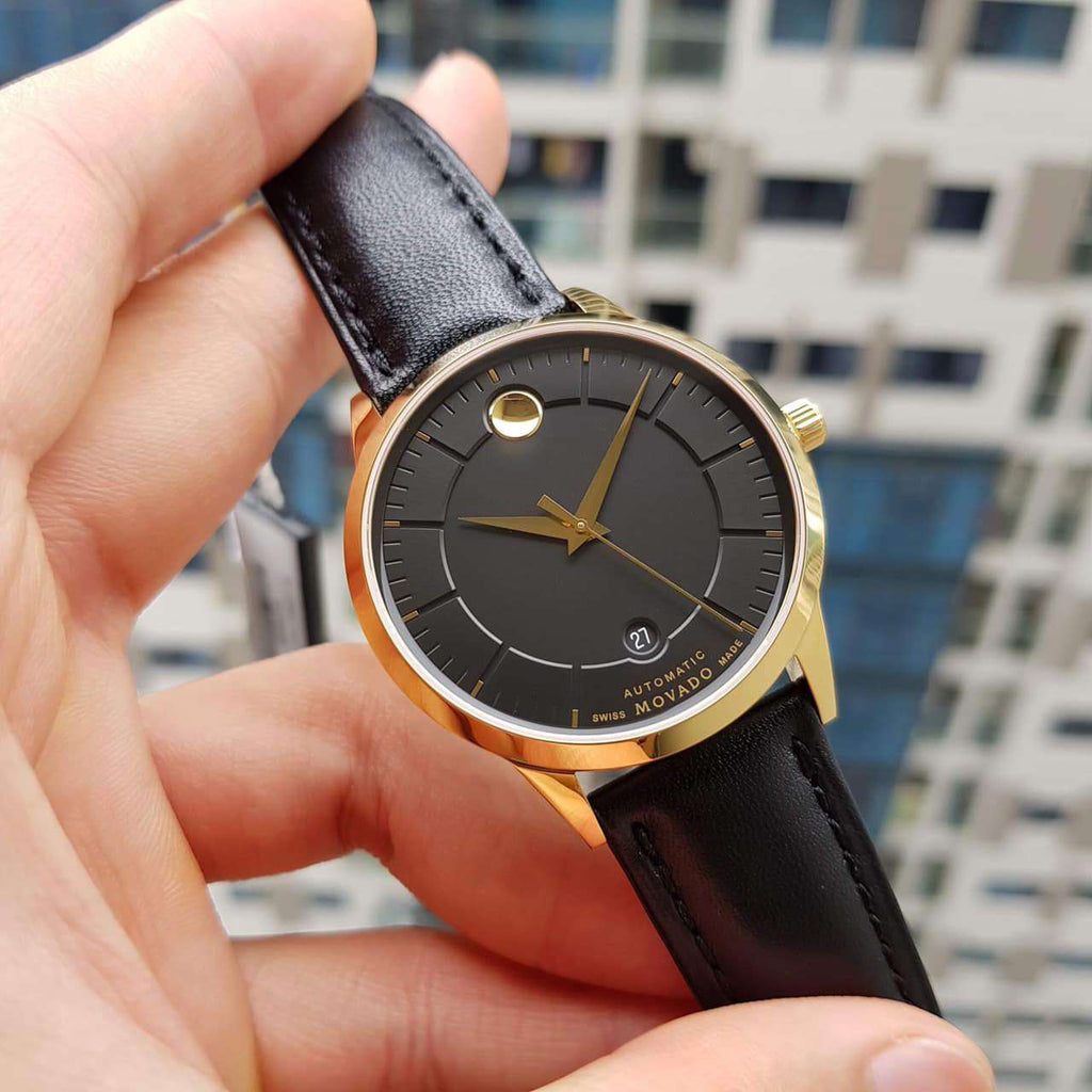 Movado 1881 Automatic Black Dial Black Leather Strap Watch For Men - 606875 Buy Now By Movado
