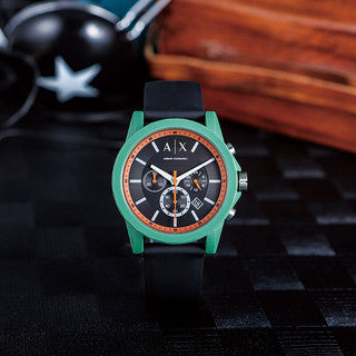 Armani Exchange Outerbanks Chronograph Black Dial Black Silicone Strap Watch For Men - AX1348 Buy Now By Armani Exchange