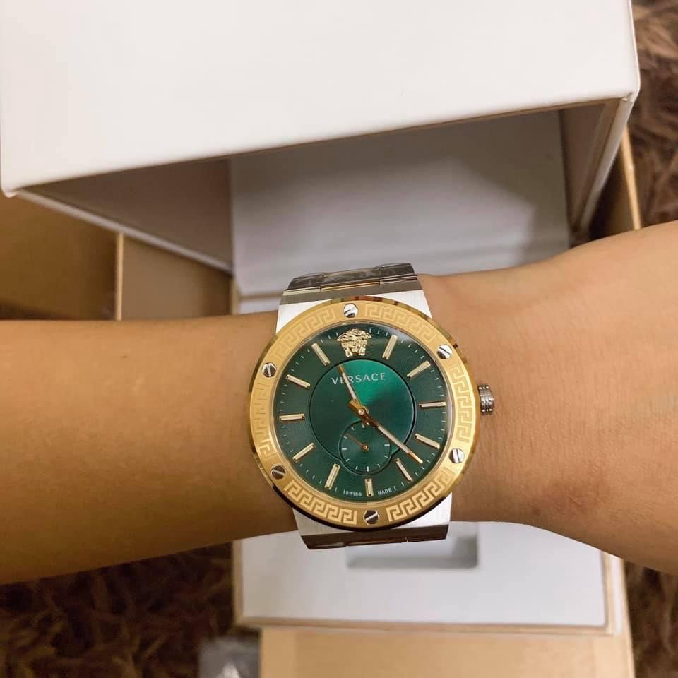 Versace Hellenyium Quartz Green Dial Silver Steel Strap Watch For Men - VEVK00420 Buy Now By Versace