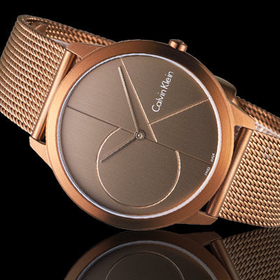 Calvin Klein Minimal Quartz Pink Gold Dial Pink Gold Mesh Bracelet Watch for Men - K3M11TFK Buy Now By Calvin Klein
