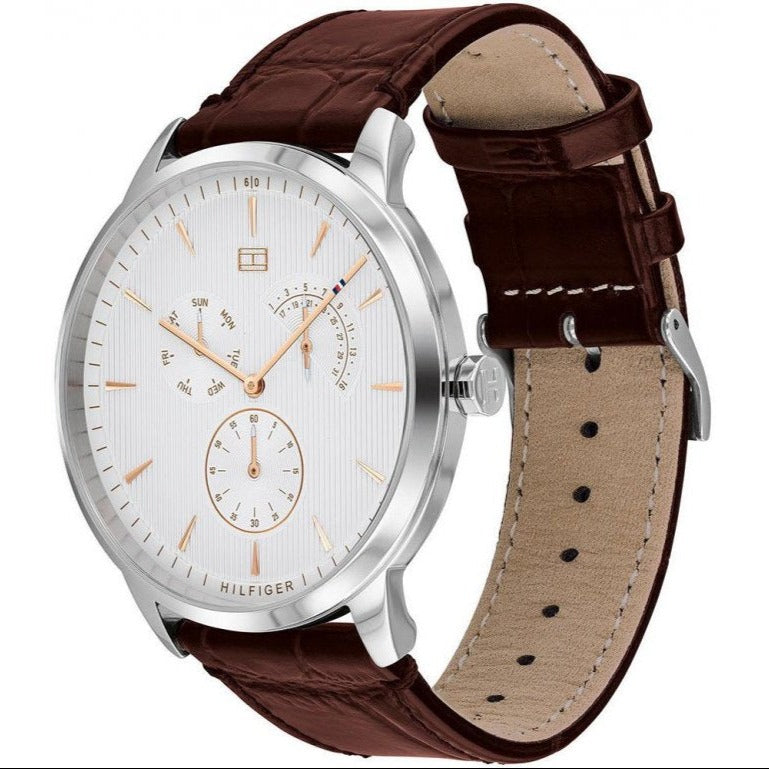 Tommy Hilfiger Brad Chronograph White Dial Brown Leather Strap Watch For Men - 1710389 Buy Now By Tommy Hilfiger