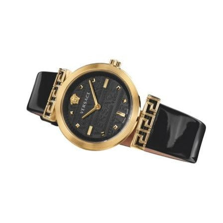 Versace Greca Meander Black Dial Black Leather Strap Watch for Women - VELW00420 Buy Now By Versace
