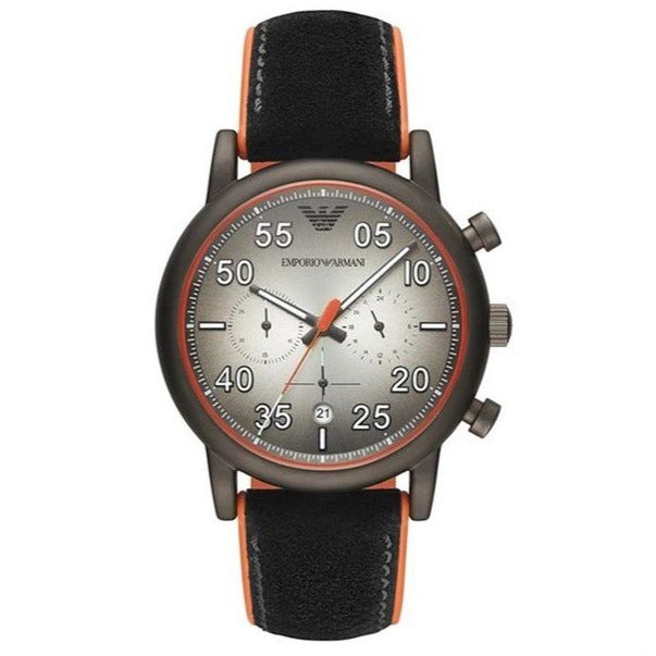 Emporio Armani Chronograph Quartz Grey Dial Black Leather Strap Watch For Men - AR11174 Buy Now By Emporio Armani