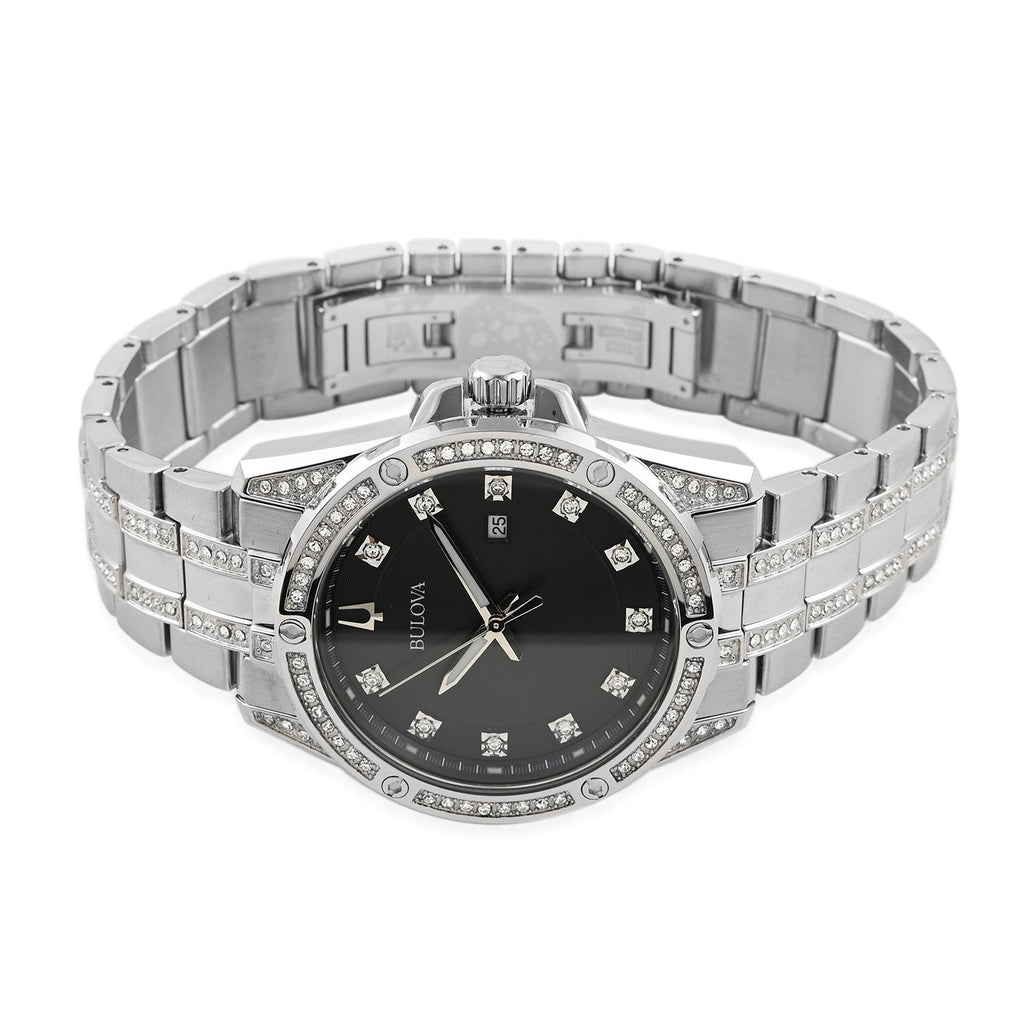 Bulova Crystal Collection Black Dial Silver Steel Strap Watch for Men - 96K104 Buy Now By Bulova