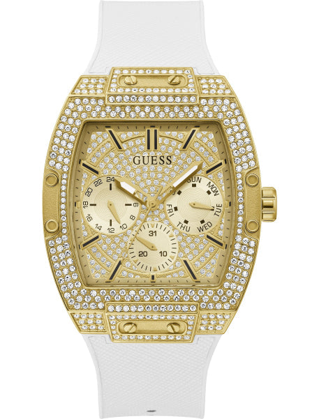 Guess Phoenix Multifunction Quartz Gold Dial White Silicon Strap Watch For Men - GW0048G3 Buy Now By Guess