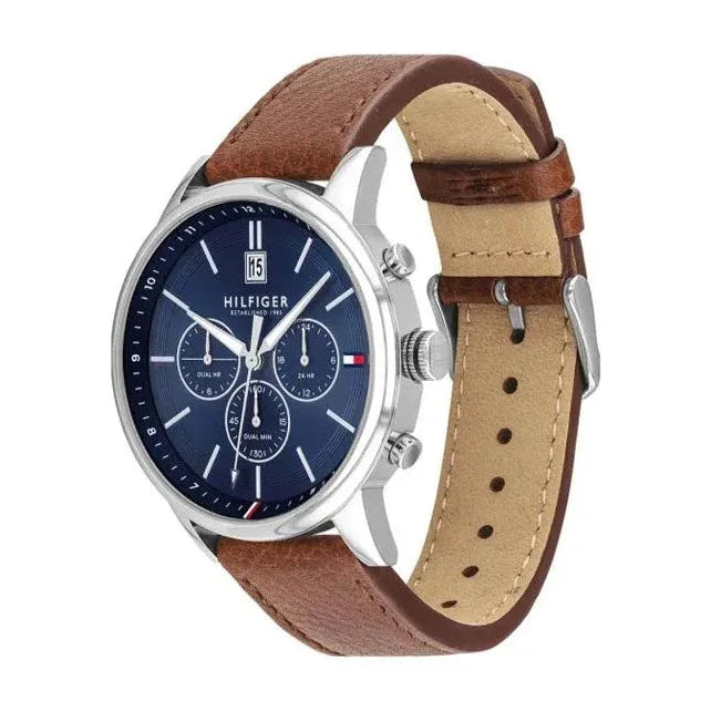 Tommy Hilfiger Kyle Multifunction Blue Dial Brown Leather Strap Watch for Men - 1791629 Buy Now By Tommy Hilfiger
